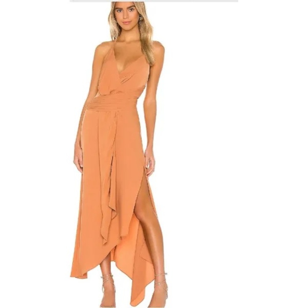 Significant Other Elusive Asymmetrical‎ Strappy Halter Midi Dress In Chestnut